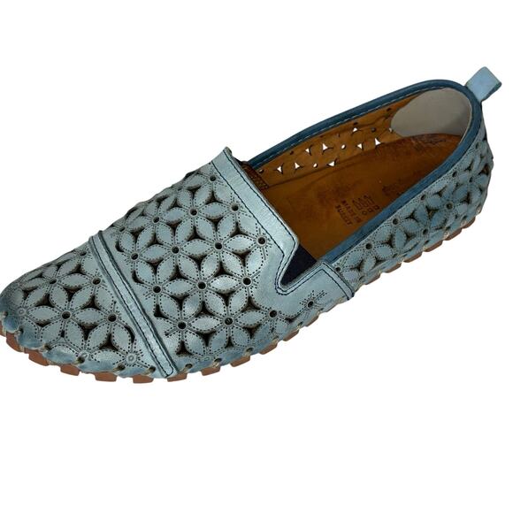 Spring Step Flowerflow Leather Cut Out Slip On Loafer Shoe Women's 41/10.5 Blue - Picture 1 of 9